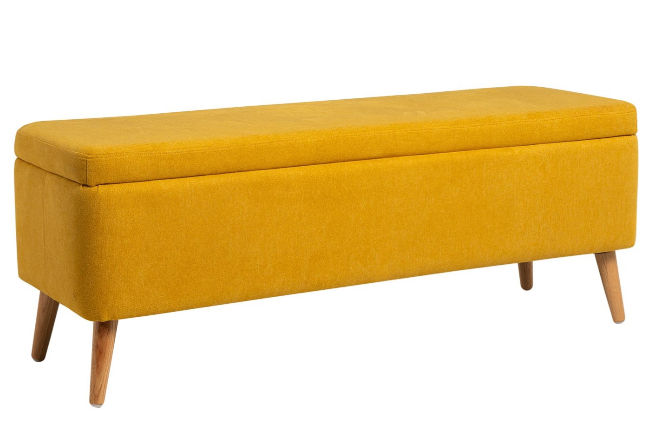 Žlutá čalouněná lavice Somcasa Zurich 120 cm s úložným prostorem Somcasa