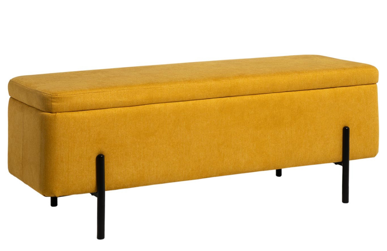 Žlutá čalouněná lavice Somcasa Viena 120 cm s úložným prostorem Somcasa