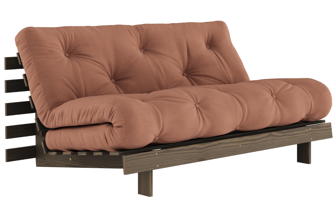 Hnědá dvojmístná rozkládací pohovka Karup Design Roots 160 cm s hnědou konstrukcí Karup Design