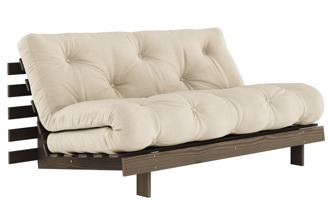 Béžová dvojmístná rozkládací pohovka Karup Design Roots 160 cm s hnědou konstrukcí Karup Design