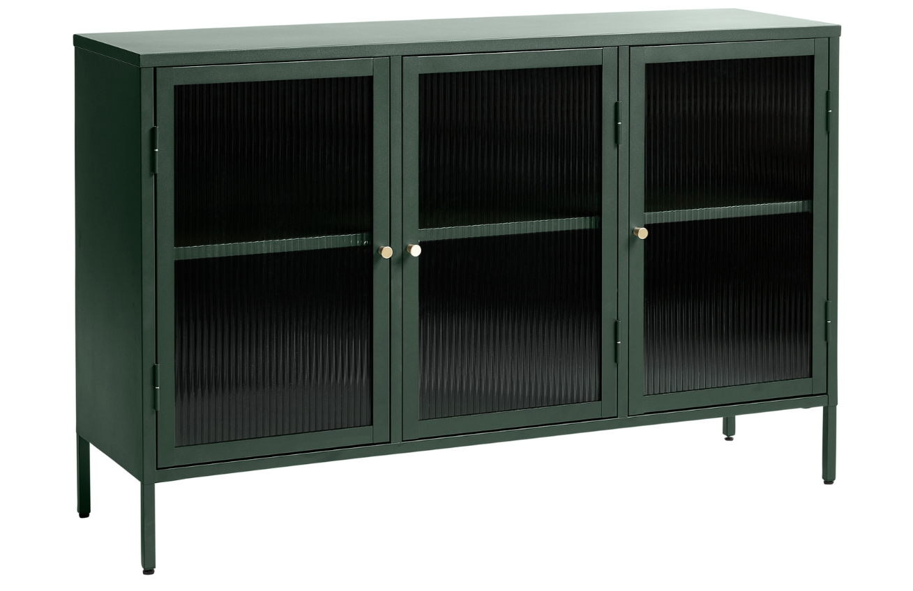 Tmavě zelená kovová vitrína Unique Furniture Bronco 85 x 132 cm Unique Furniture