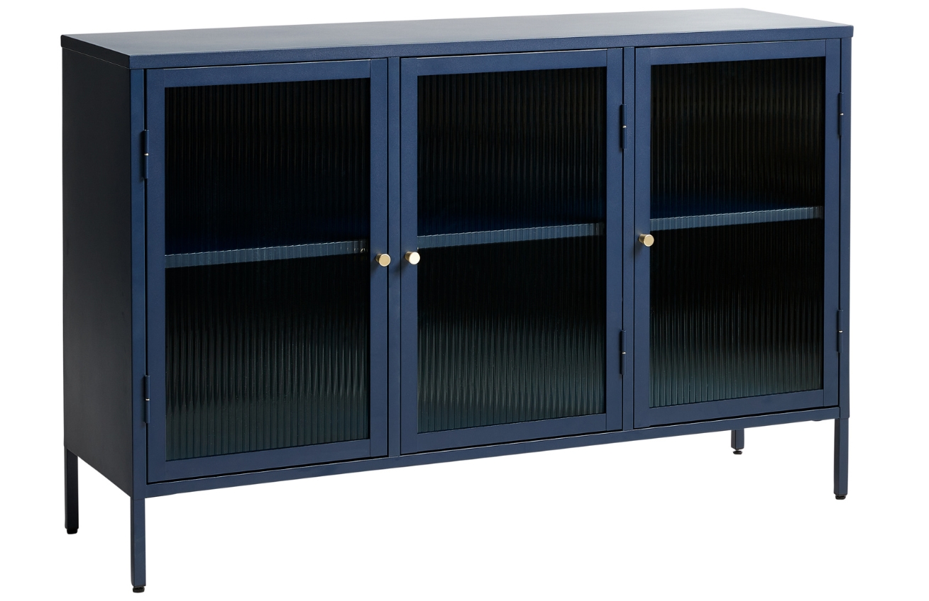 Modrá kovová vitrína Unique Furniture Bronco 85 x 132 cm Unique Furniture