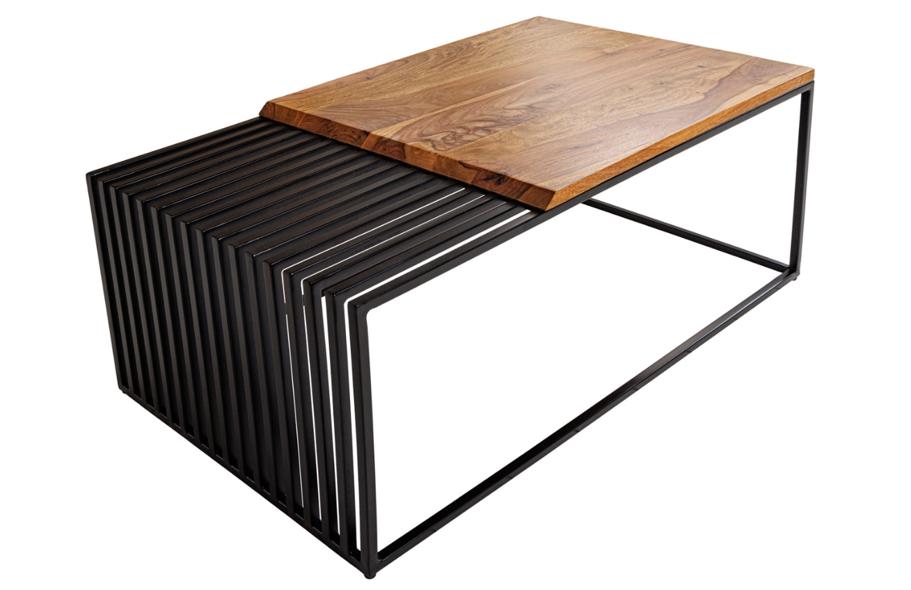 Moebel Living Dřevěněný konferenční stolek s kovovou podnoží Afareta 100 x 55 cm Moebel Living