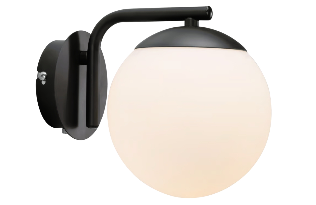 Nordlux Opálově bílé skleněné nástěnné světlo Grant s černým zavěšením Nordlux