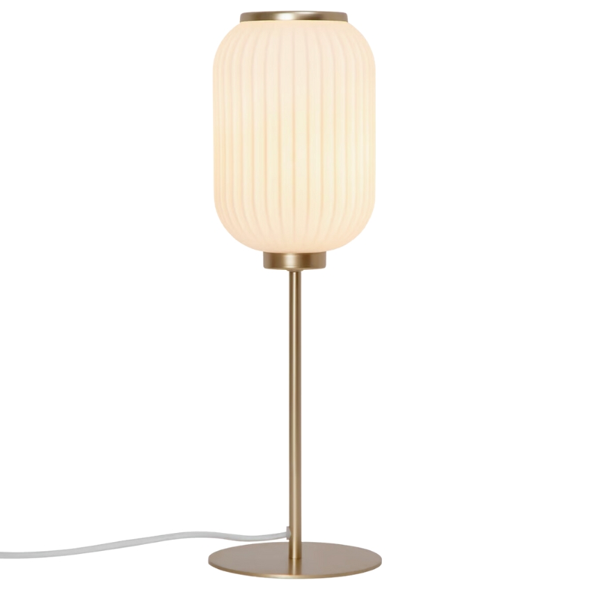 Nordlux Opálově bílá skleněná stolní lampa Milford s mosaznou podstavou Nordlux