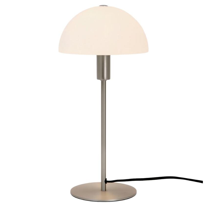 Nordlux Opálově bílá skleněná stolní lampa Ellen se stříbrnou podstavou Nordlux