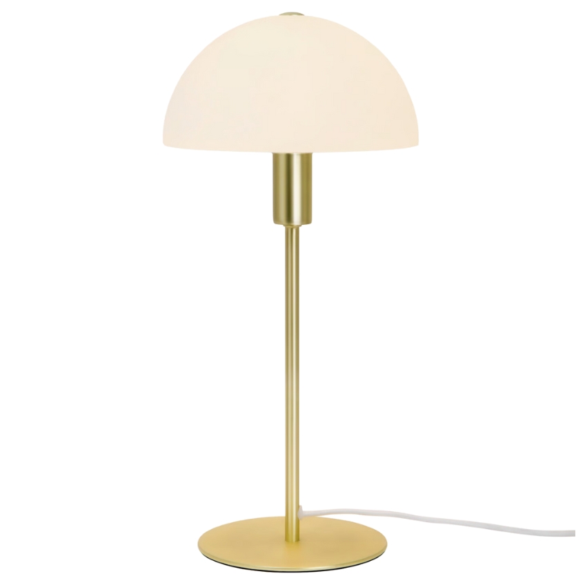 Nordlux Opálově bílá skleněná stolní lampa Ellen s mosaznou podstavou Nordlux