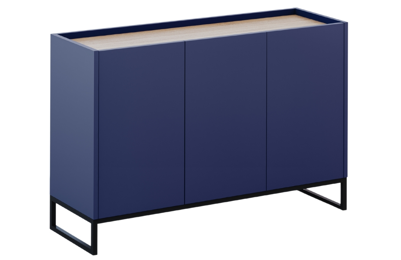 Modrá lakovaná komoda Windsor & Co Helene 120 x 40 cm s dubovým dekorem Windsor & Co