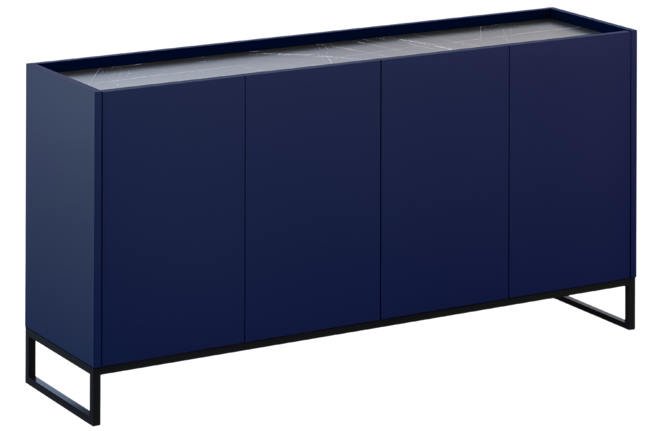 Modrá lakovaná komoda Windsor & Co Helene 160 x 40 cm s mramorovým dekorem Windsor & Co