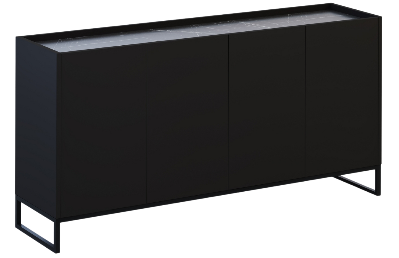 Černá lakovaná komoda Windsor & Co Helene 160 x 40 cm s mramorovým dekorem Windsor & Co