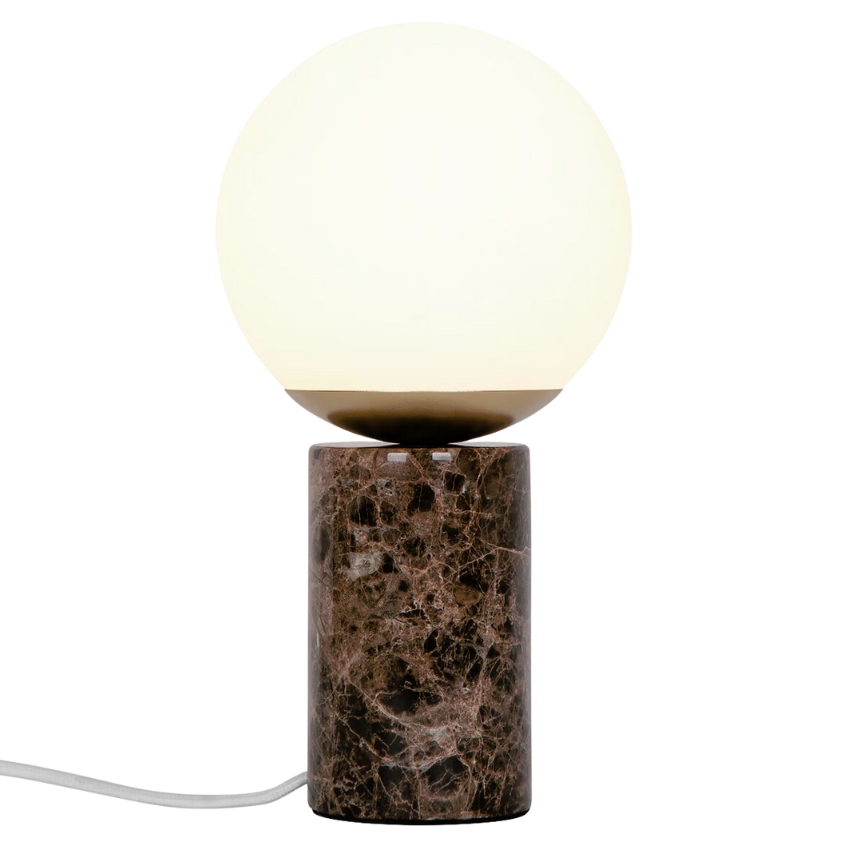 Nordlux Opálově bílá skleněná stolní lampa Lilly s hnědou podstavou Nordlux