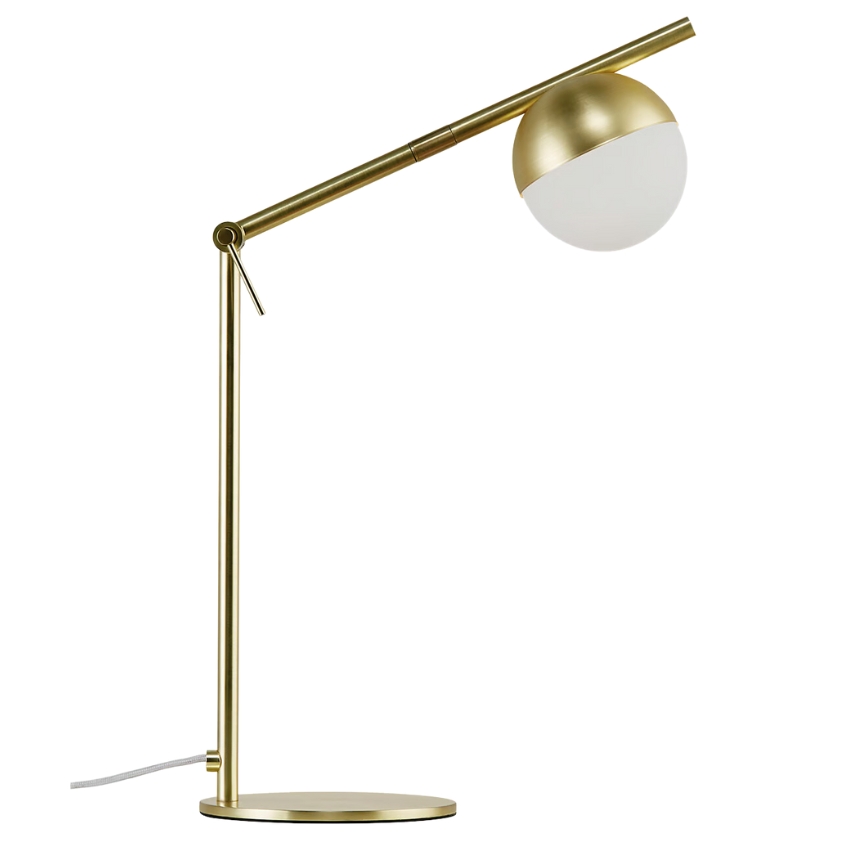 Nordlux Opálově bílá skleněná stolní lampa Contina s mosaznou podstavou Nordlux