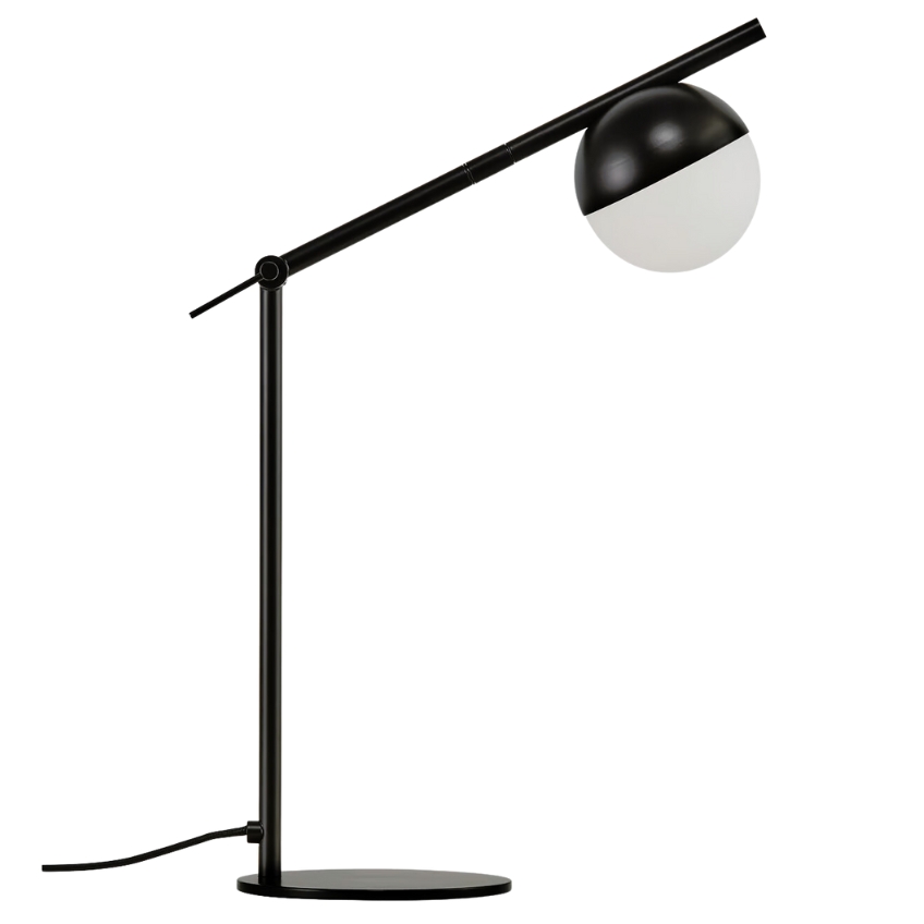 Nordlux Opálově bílá skleněná stolní lampa Contina s černou podstavou Nordlux