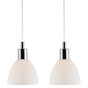Nordlux Set dvou op&aacute;lově b&iacute;l&yacute;ch skleněn&yacute;ch z&aacute;věsn&yacute;ch světel Ray 12 cm se stř&iacute;brn&yacute;m zavě&scaron;en&iacute;m Nordlux