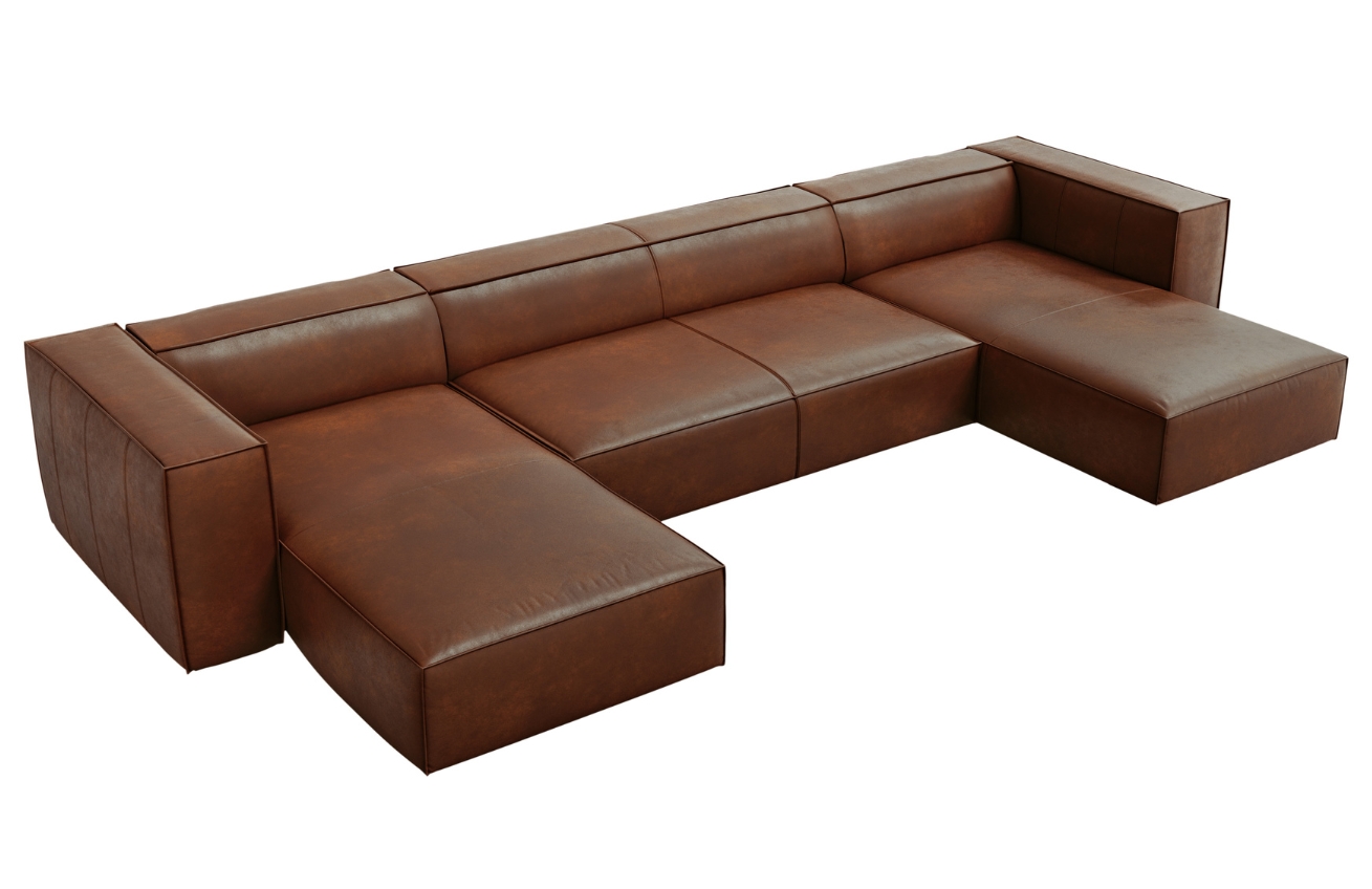 Koňakově hnědá kožená rohová pohovka do "U" Windsor & Co Madame 375 cm Windsor & Co