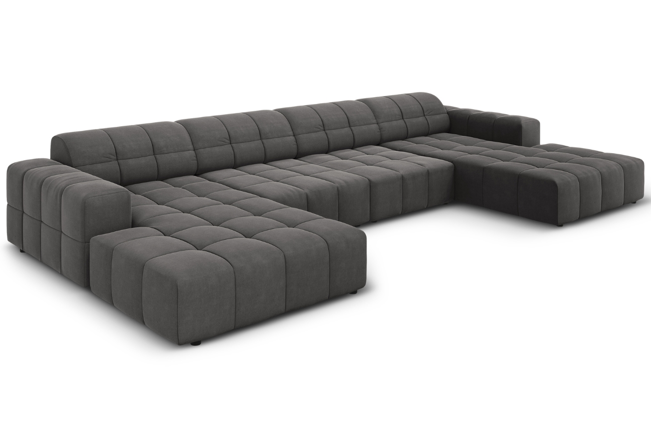 Tmavě šedá sametová rohová pohovka do "U" Cosmopolitan Design Chicago 364 cm Cosmopolitan Design