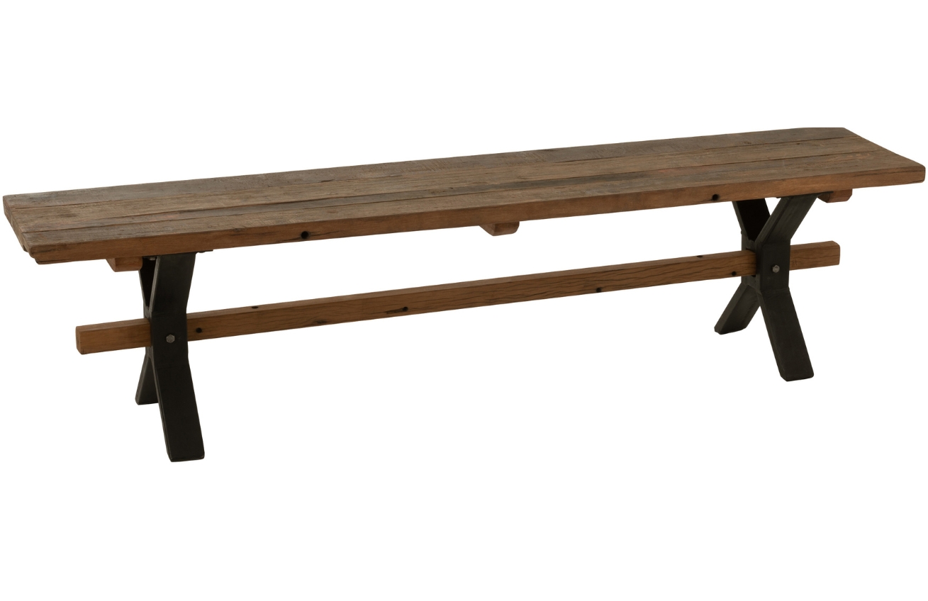 Hnědá vintage masivní lavice J-line Talia 180 x 35 cm J-line
