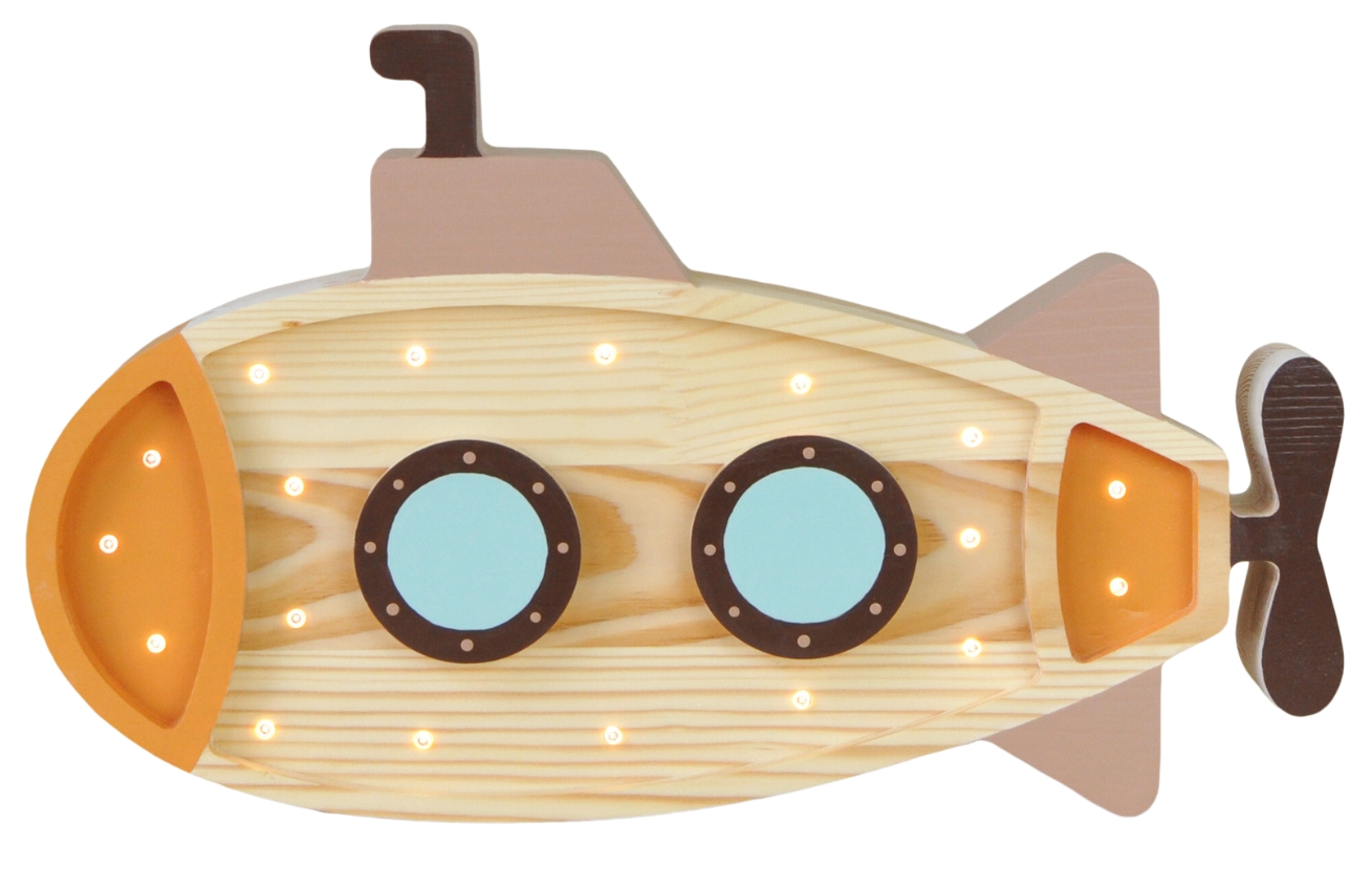 Peekaboo Barevná dřevěná dětská LED lampa Ponorka 40 cm Peekaboo