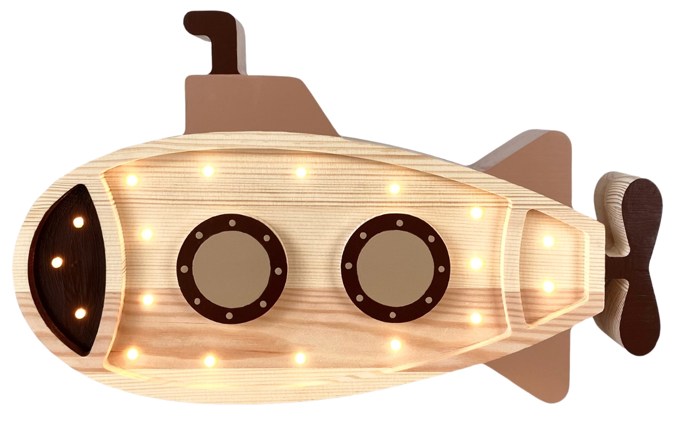Peekaboo Barevná dřevěná dětská LED lampa Ponorka II. 40 cm Peekaboo