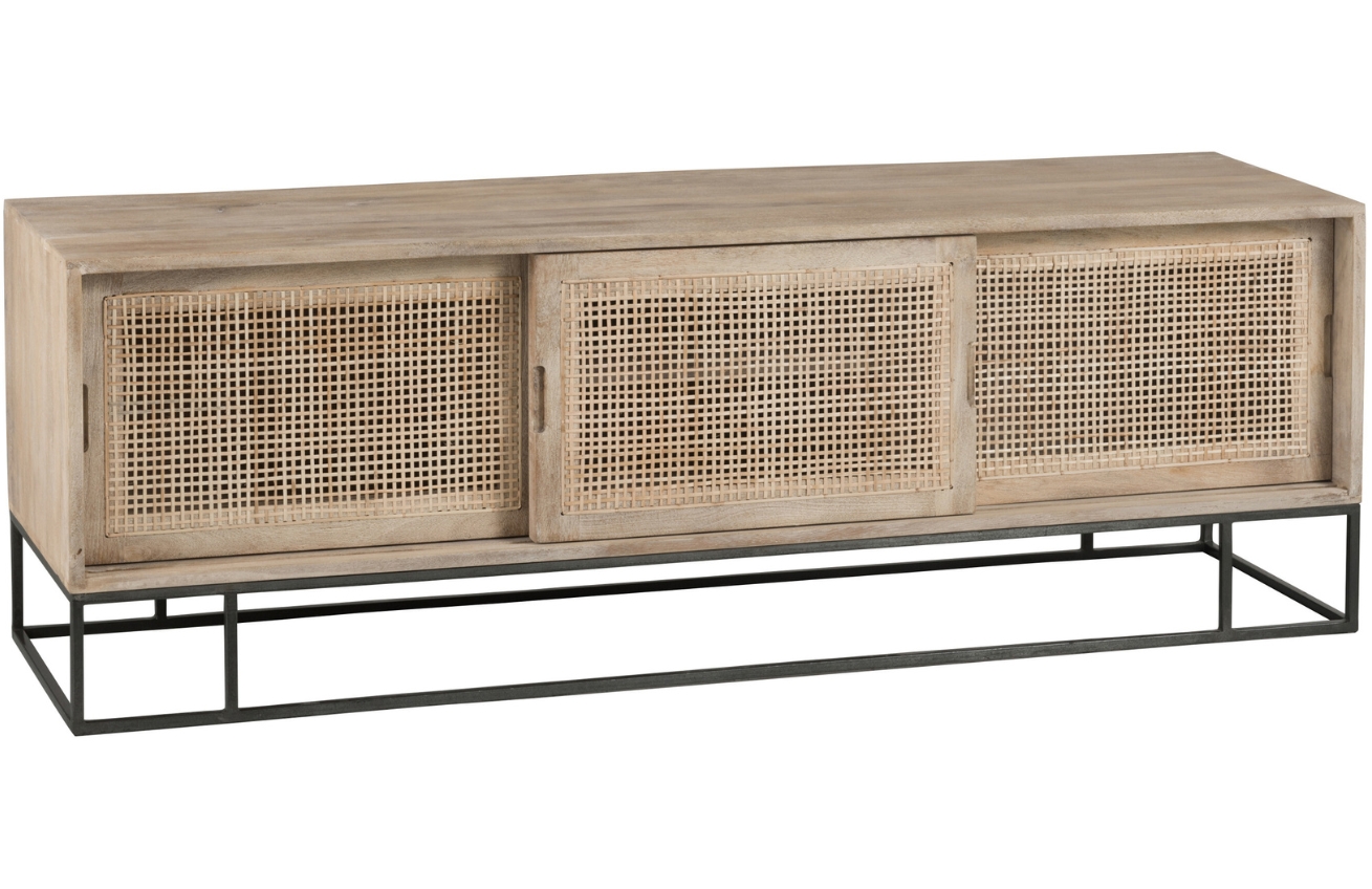Dřevěný TV stolek J-line Venwo 150 x 40 cm s ratanovým výpletem J-line