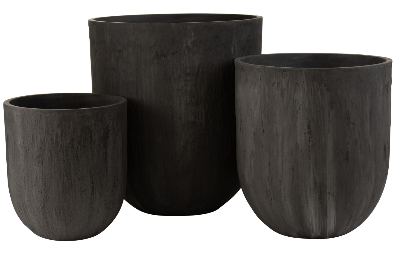 Set tří černých keramických květináčů J-line Flawi 57/47/37 cm J-line
