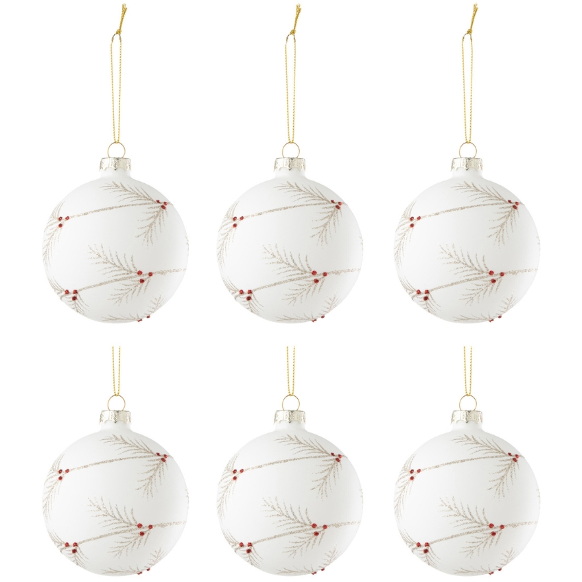 Set šesti bílých skleněných vánočních ozdob J-Line Dore 8 cm J-line