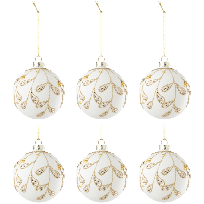 Set šesti bílých skleněných vánočních ozdob J-Line Gade 8 cm J-line