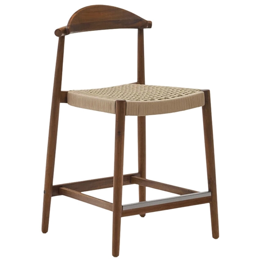 Ořechová dřevěná barová židle Kave Home Nina 62 cm s béžovým výpletem Kave Home