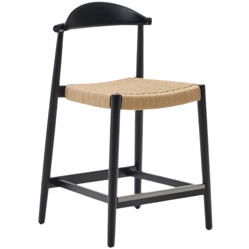 Černá dřevěná barová židle Kave Home Nina 62 cm s výpletem Kave Home
