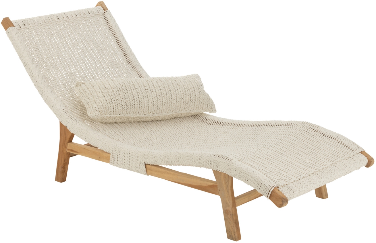 Dřevěné zahradní lehátko J-line Vaskulti s bílým výpletem J-line