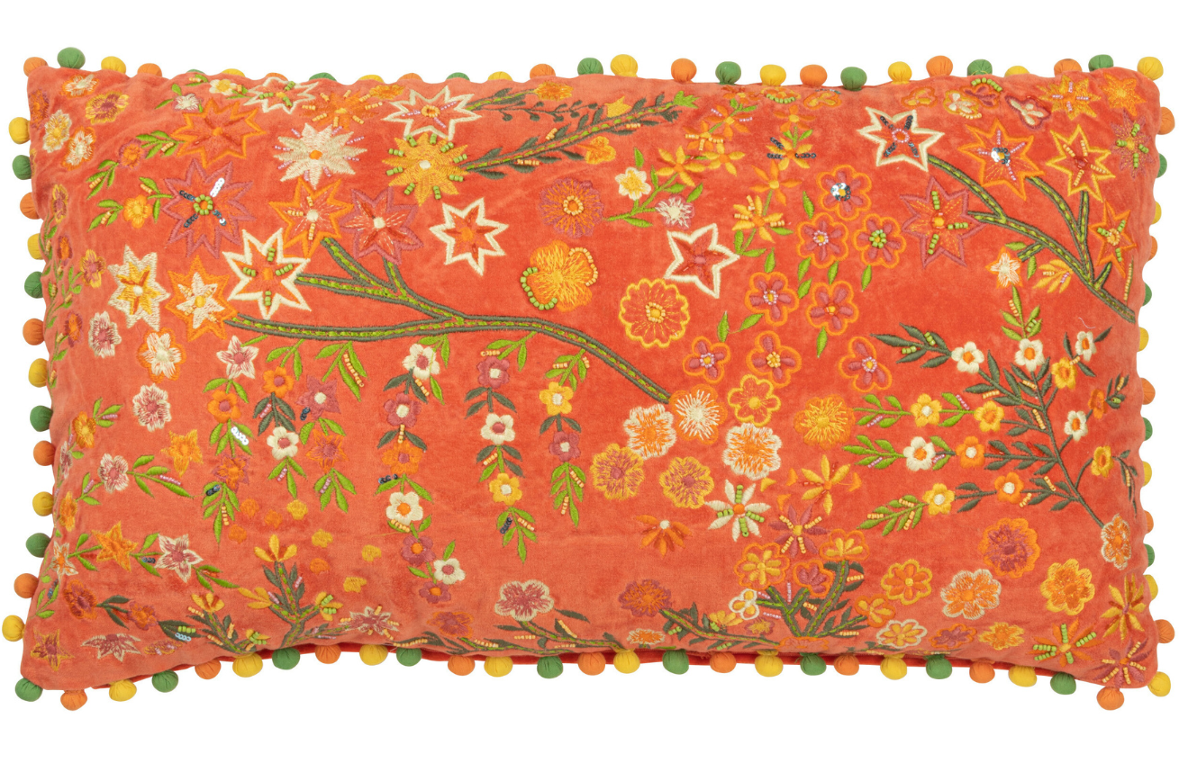 Oranžový sametový polštář J-line Florry 65 x 35 cm J-line