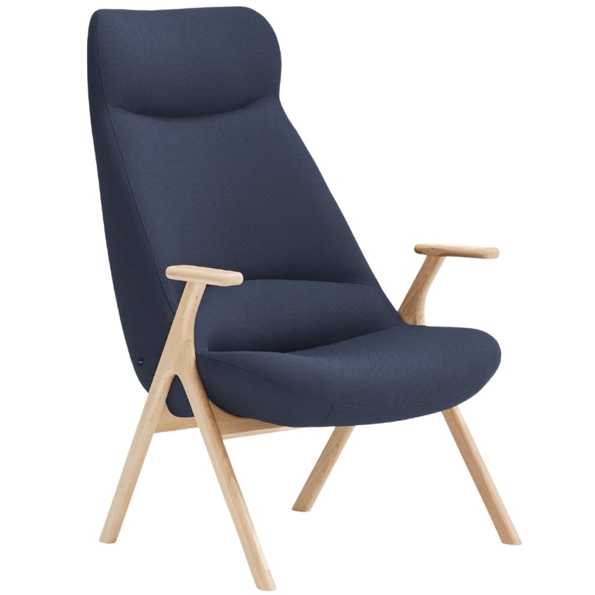 Tmavě modré čalouněné křeslo Teulat Dins II. s dřevěnou podnoží Teulat