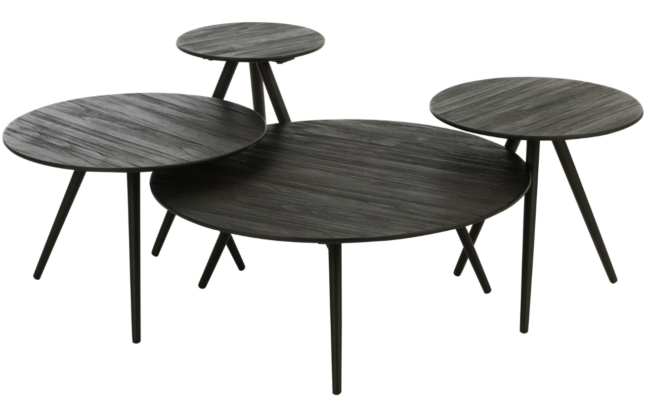 Set čtyř černých dřevěných odkládacích stolků J-line Takke 70/50/40/30 cm J-line