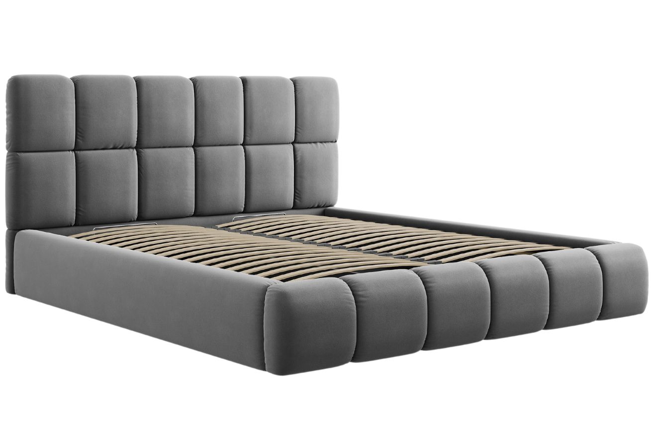 Šedá sametová dvoulůžková postel MICADONI Bellis 180 x 200 cm Micadoni