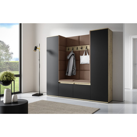 Předsíňová stěna AMI 31 Bez zrcadla Dub artisan + černá Hnědá