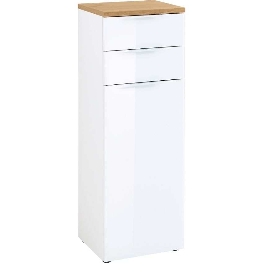 Bílá koupelnová skříňka GEMA Penetra 112 x 39 cm s dubovou deskou GEMA