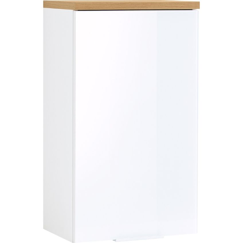 Bílá závěsná koupelnová skříňka GEMA Penetra 69 x 39 cm s dubovou deskou GEMA