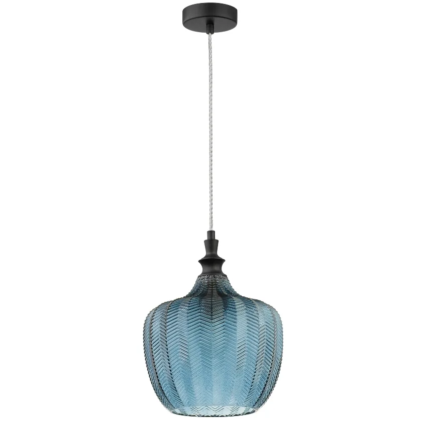 Modré skleněné závěsné světlo Nova Luce Loni 24 cm