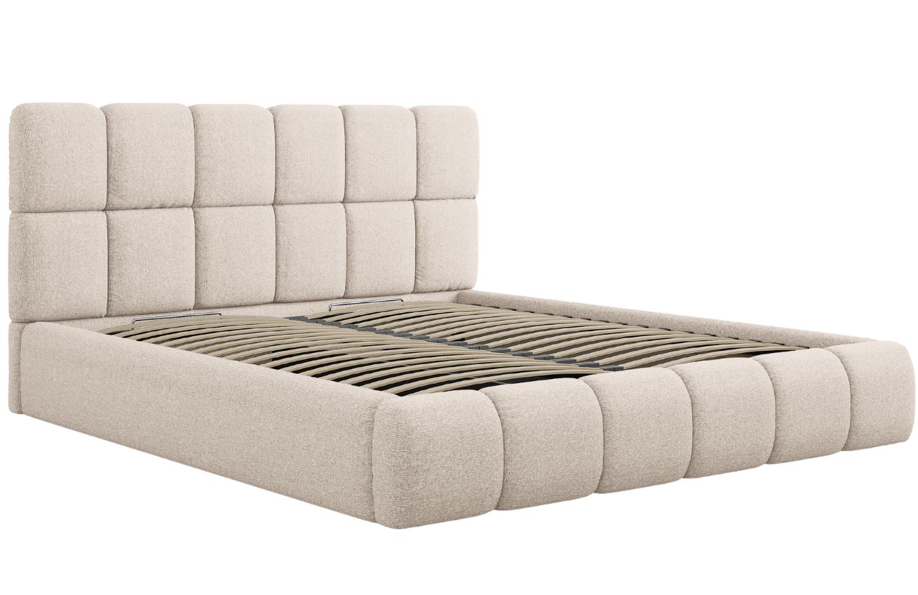 Béžová čalouněná dvoulůžková postel MICADONI Bellis 200 x 200 cm Micadoni