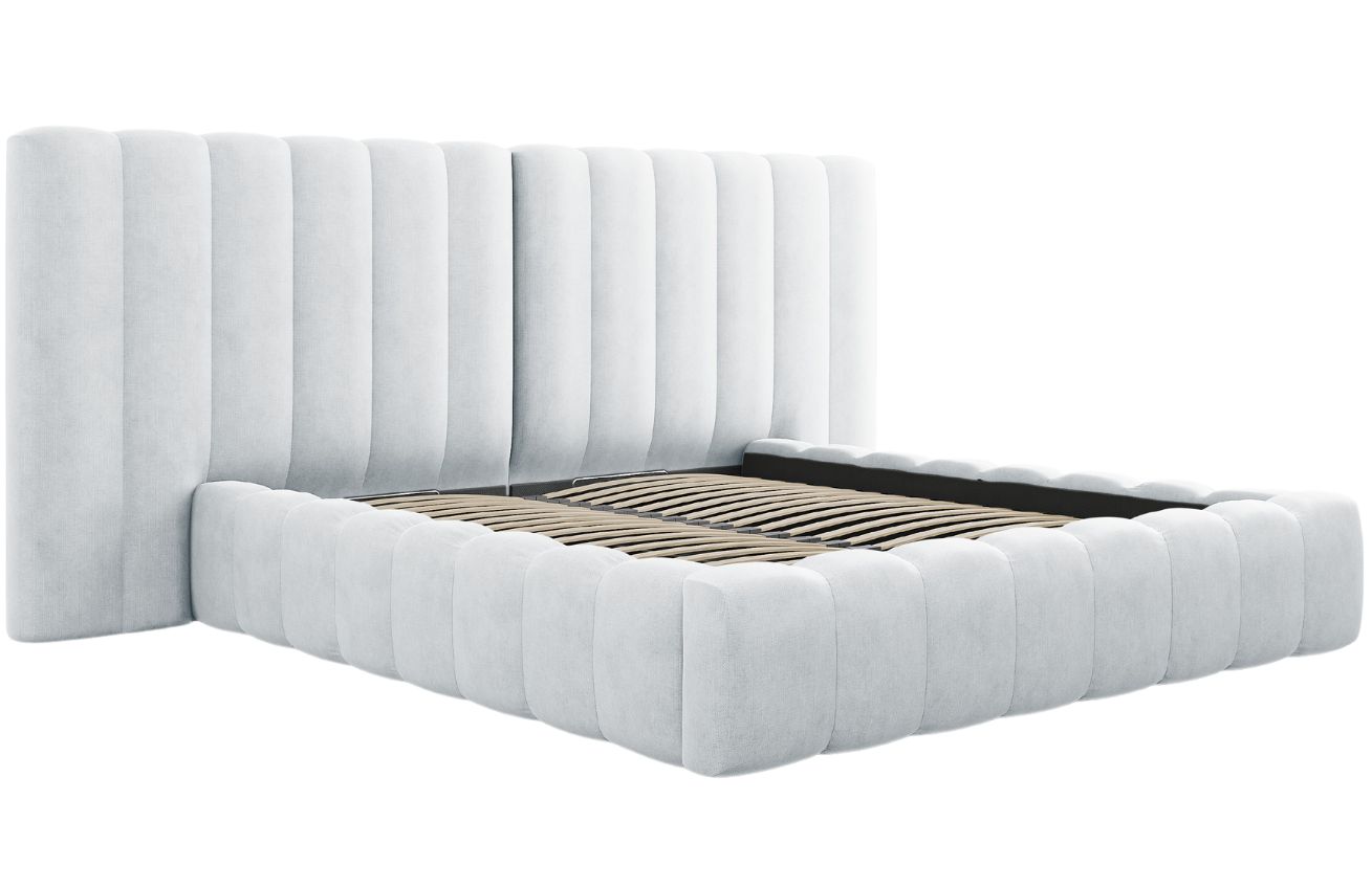 Světle modrá čalouněná dvoulůžková postel MICADONI Kelp 180 x 200 cm Micadoni