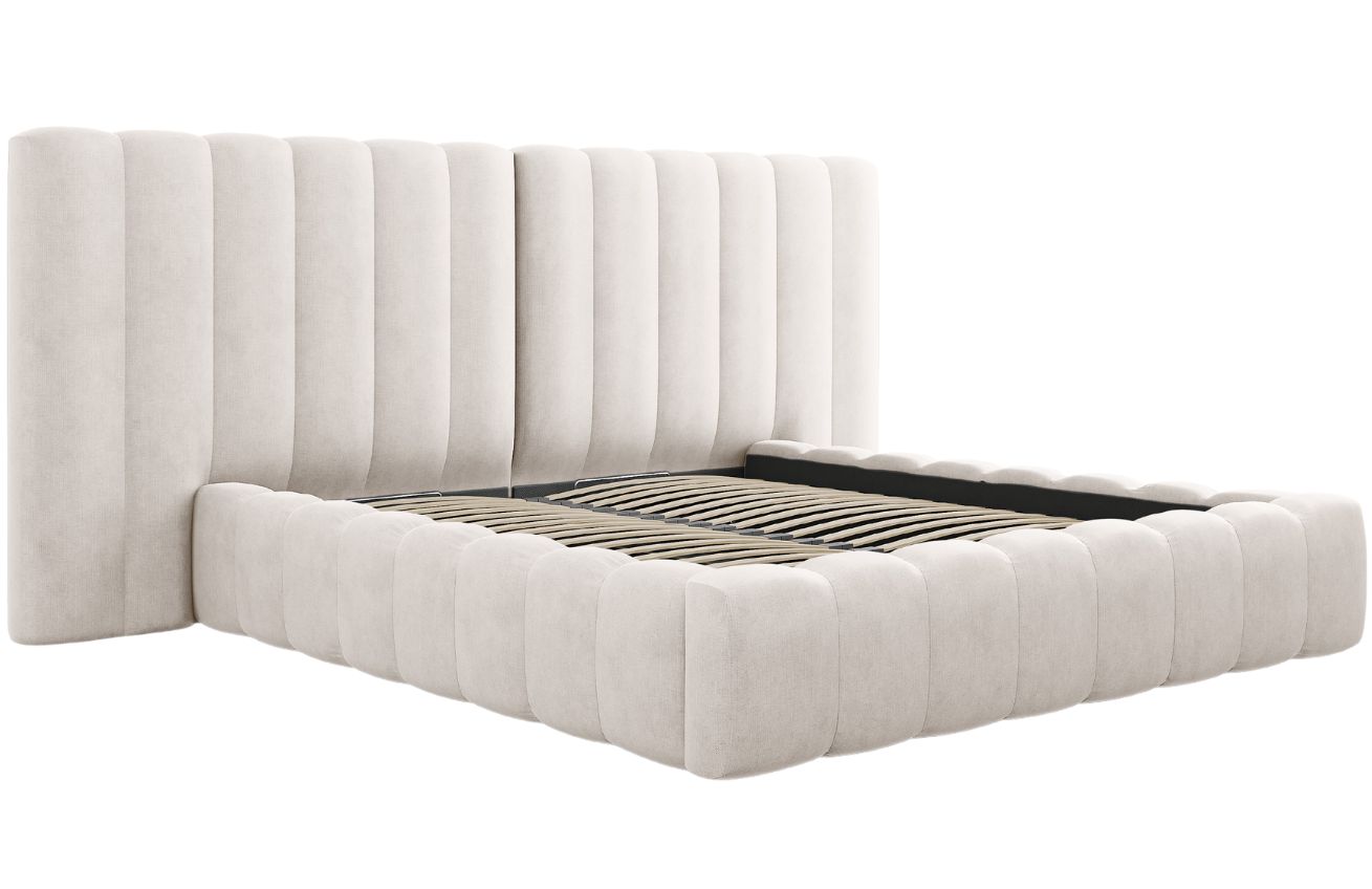 Béžová čalouněná dvoulůžková postel MICADONI Kelp 180 x 200 cm Micadoni