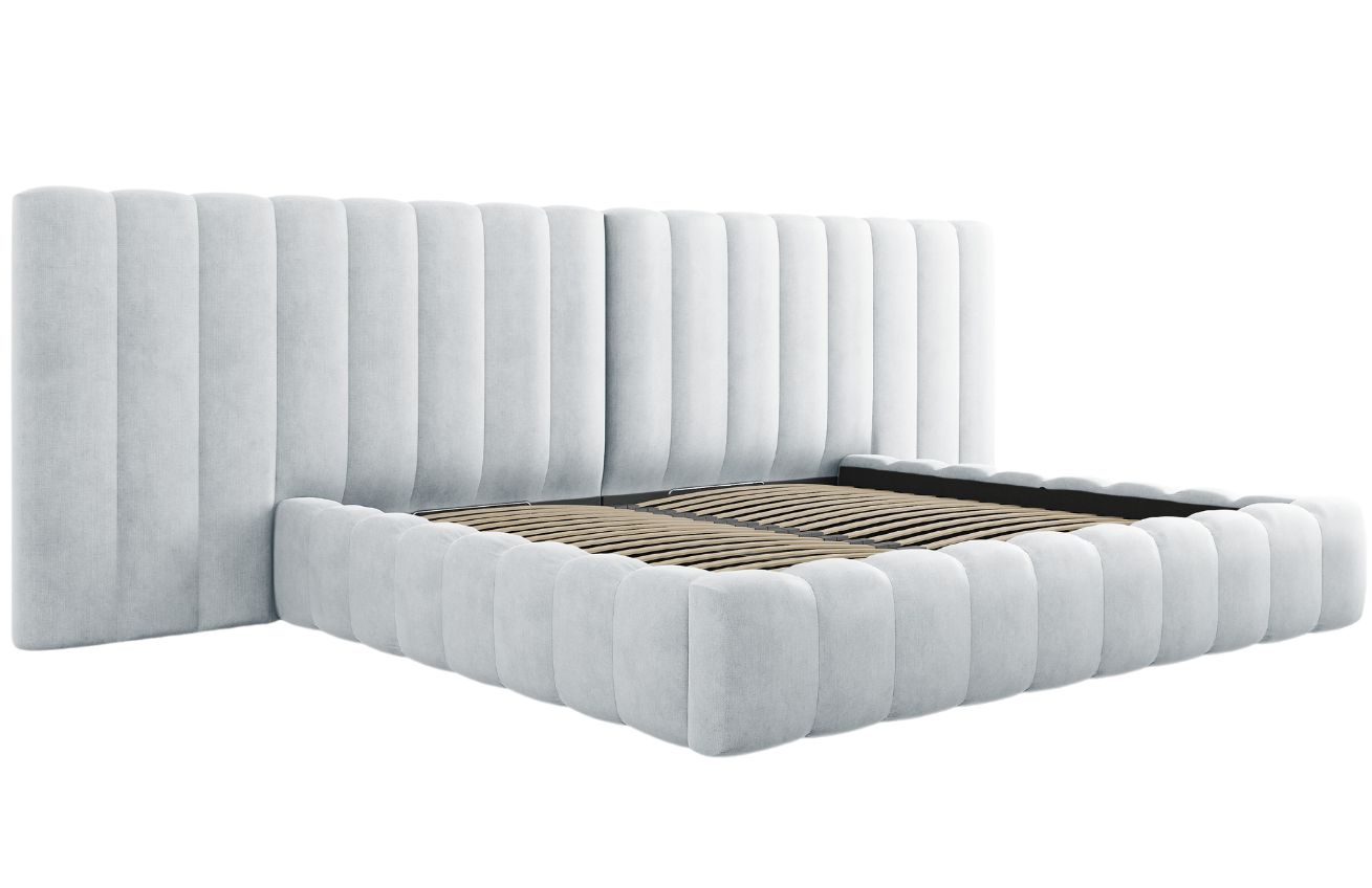 Světle modrá čalouněná dvoulůžková postel MICADONI Kelp 200 x 200 cm Micadoni