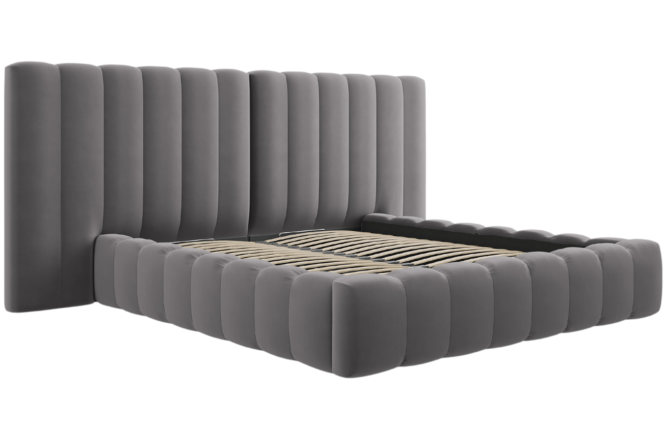 Šedá sametová dvoulůžková postel MICADONI Kelp 160 x 200 cm Micadoni