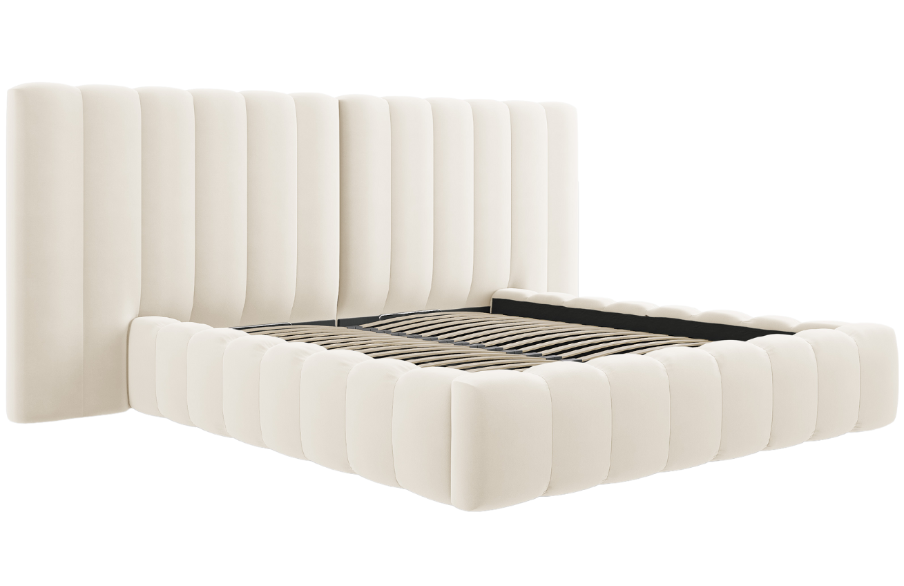 Béžová sametová dvoulůžková postel MICADONI Kelp 160 x 200 cm Micadoni