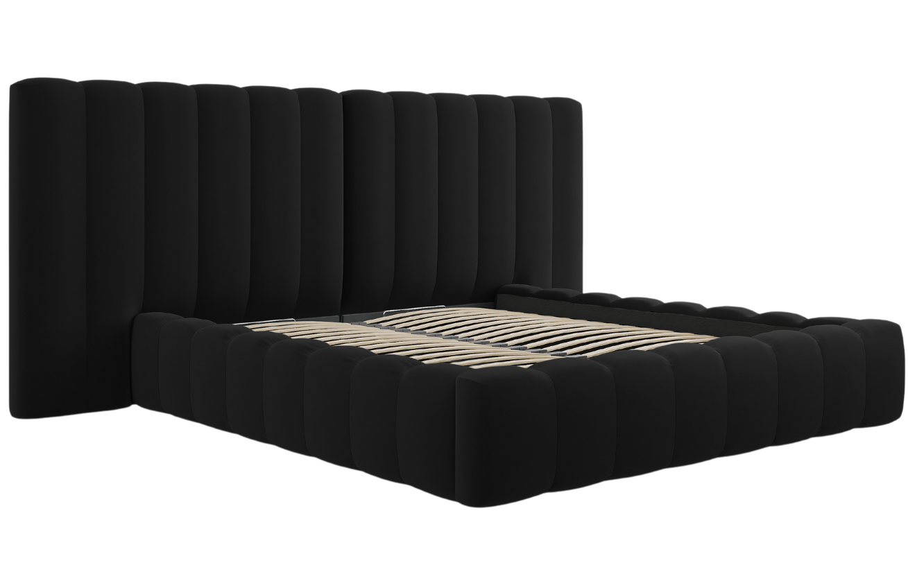 Černá sametová dvoulůžková postel MICADONI Kelp 180 x 200 cm Micadoni