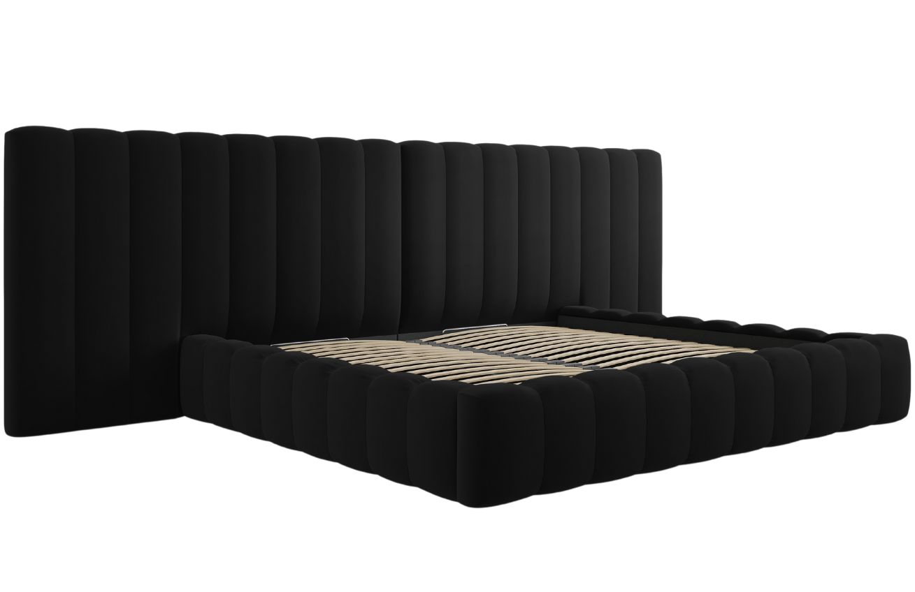 Černá sametová dvoulůžková postel MICADONI Kelp 200 x 200 cm Micadoni