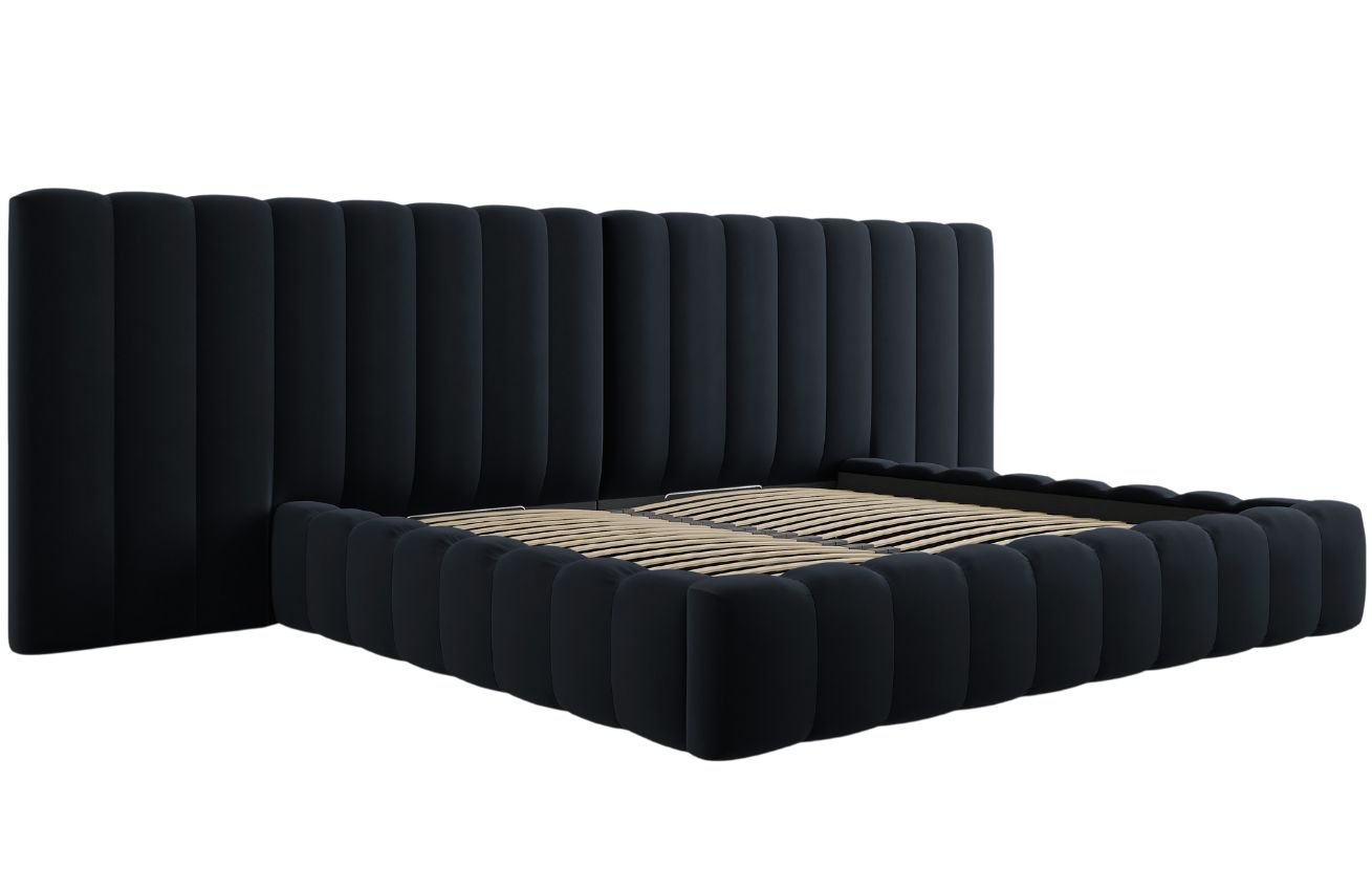 Tmavě modrá sametová dvoulůžková postel MICADONI Kelp 200 x 200 cm Micadoni