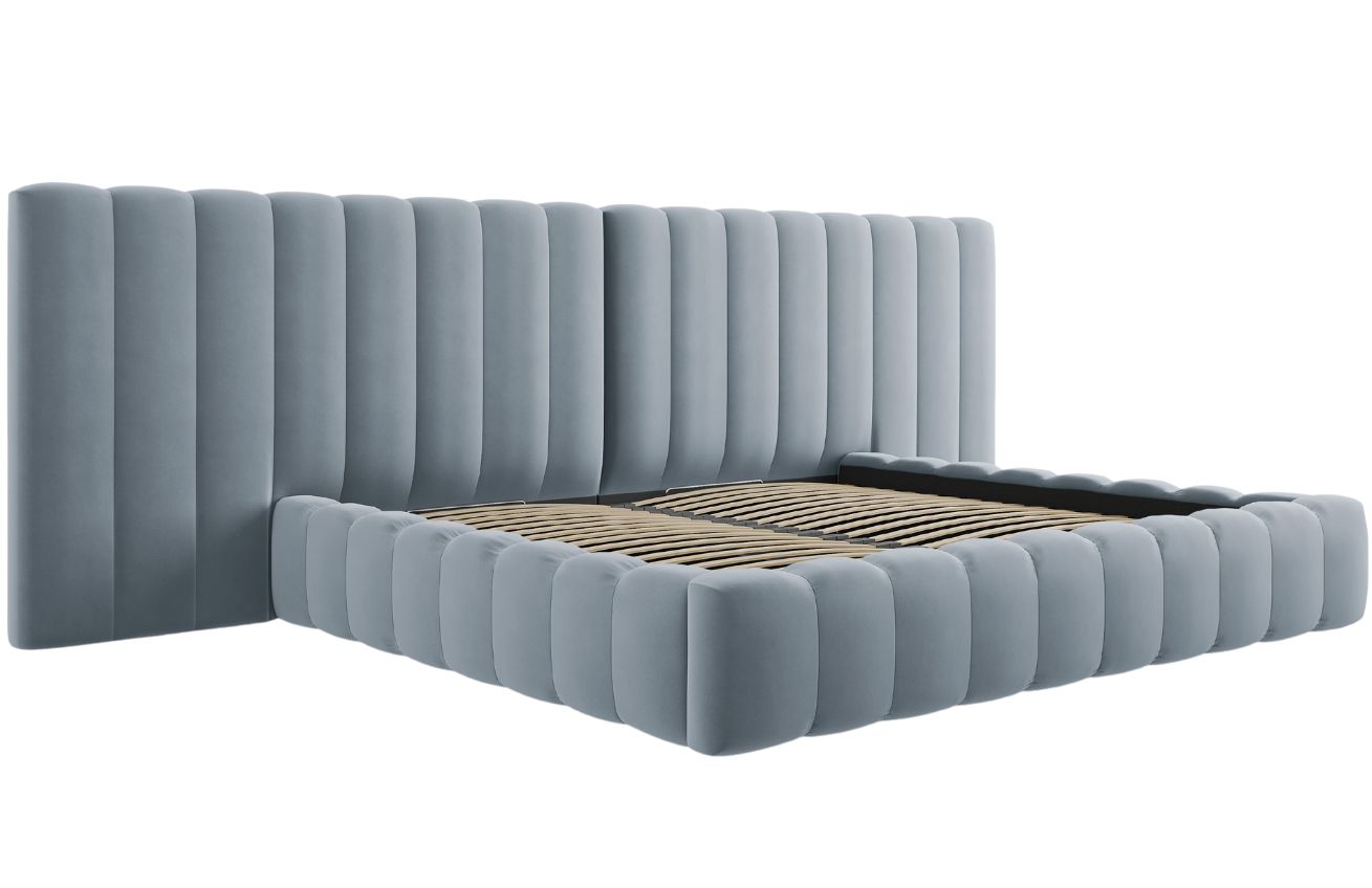 Světle modrá sametová dvoulůžková postel MICADONI Kelp 200 x 200 cm Micadoni