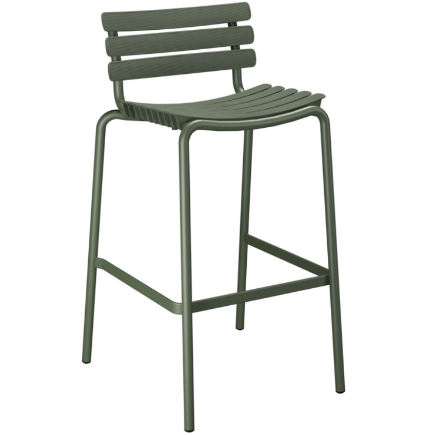 Olivově zelená plastová zahradní barová židle HOUE ReCLIPS 79 cm Houe
