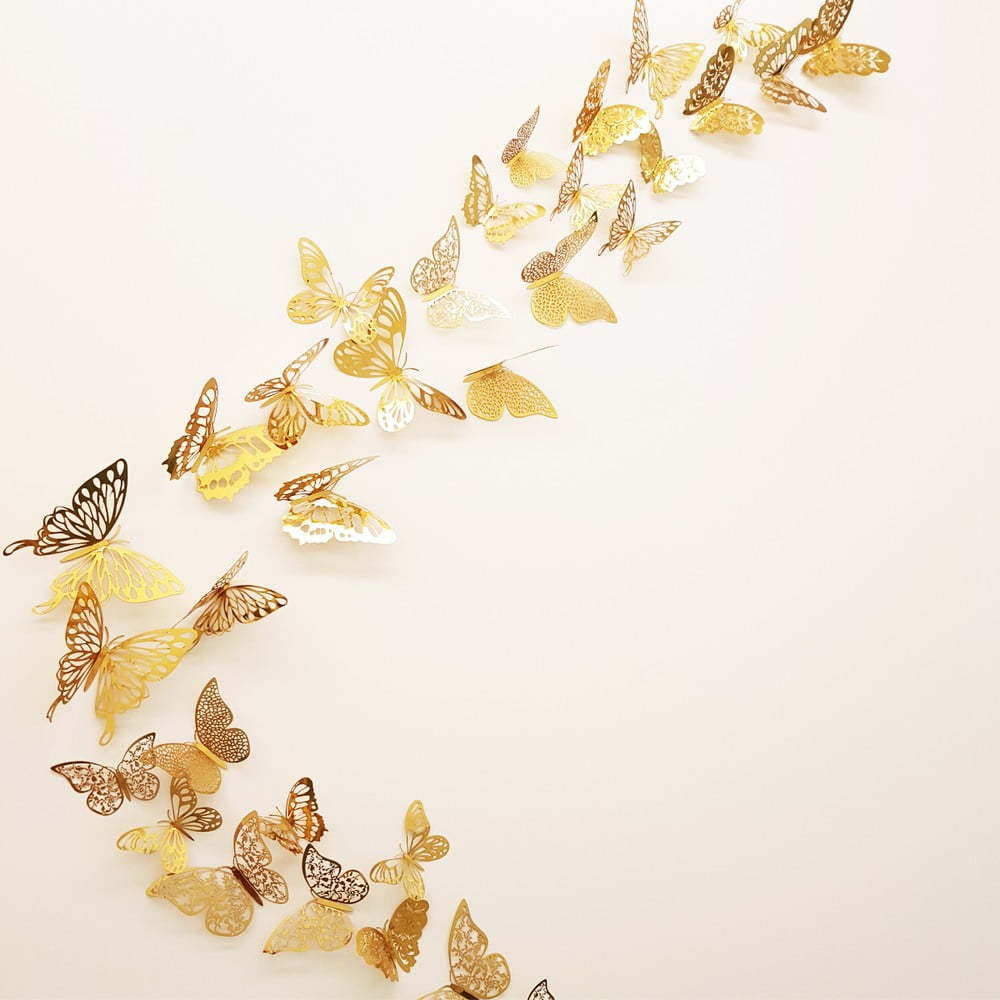 Sada 36 samolepicích nástěnných motýlů ve zlaté barvě Ambiance Butterflies Gold Ambiance